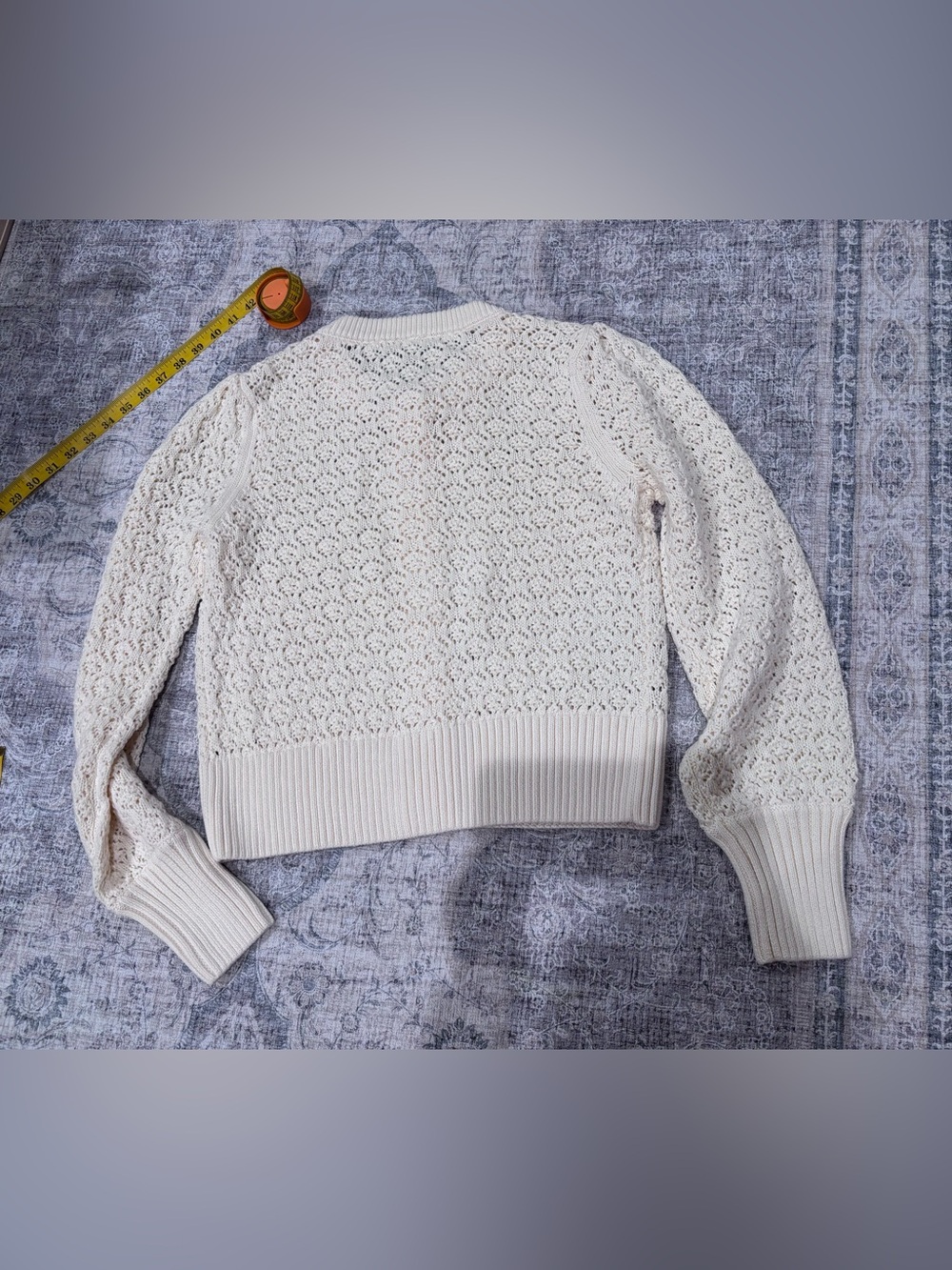Magaschoni Creamy White Crochet Open-Knit Button-Front Cardigan, size Medium NWT - Picture 10 of 11